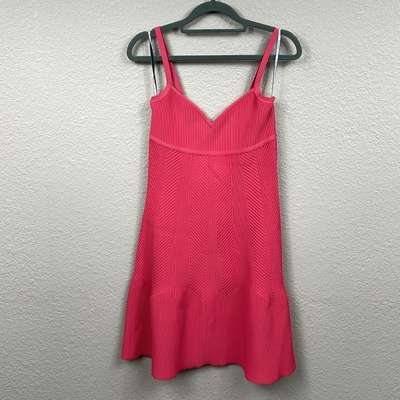 NWT Herve Leger Sweetheart Ribbed Fit Flare Dress Fluted Hem Pink Burnt Rose S NWT Herve Leger Sweetheart Ribbed Fit Flare Dress Fluted Hem Pink Burnt Rose S